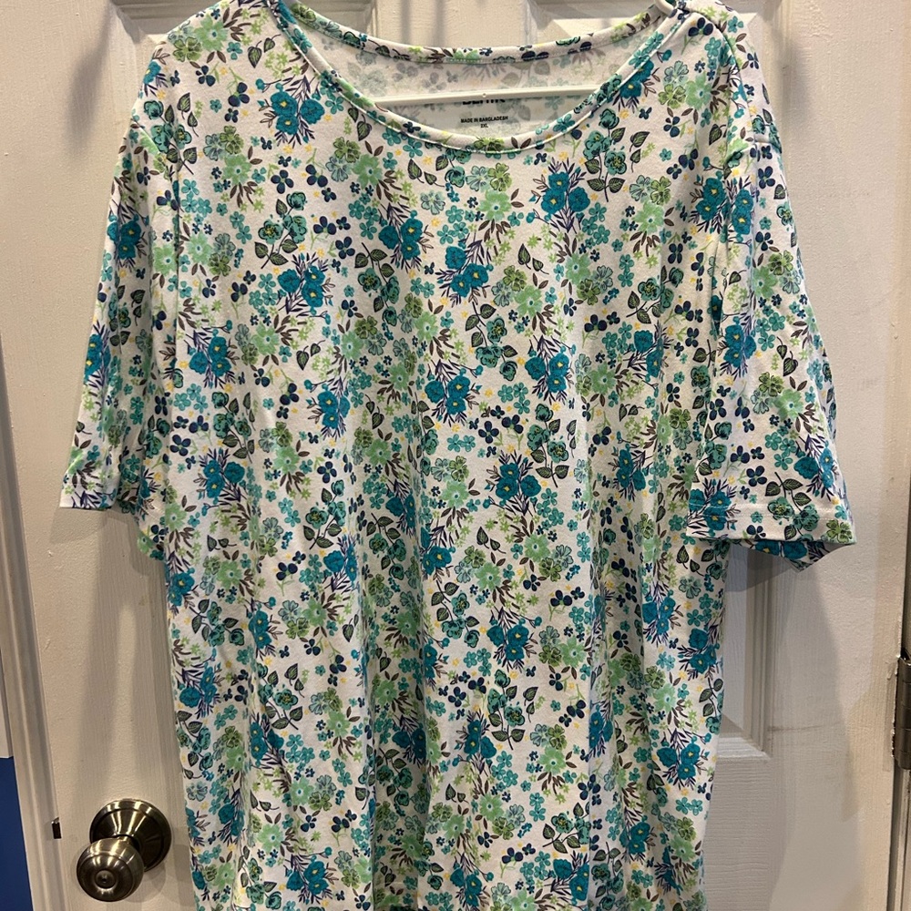 Blair Floral Short Sleeve Top - Green and Blue 2XL